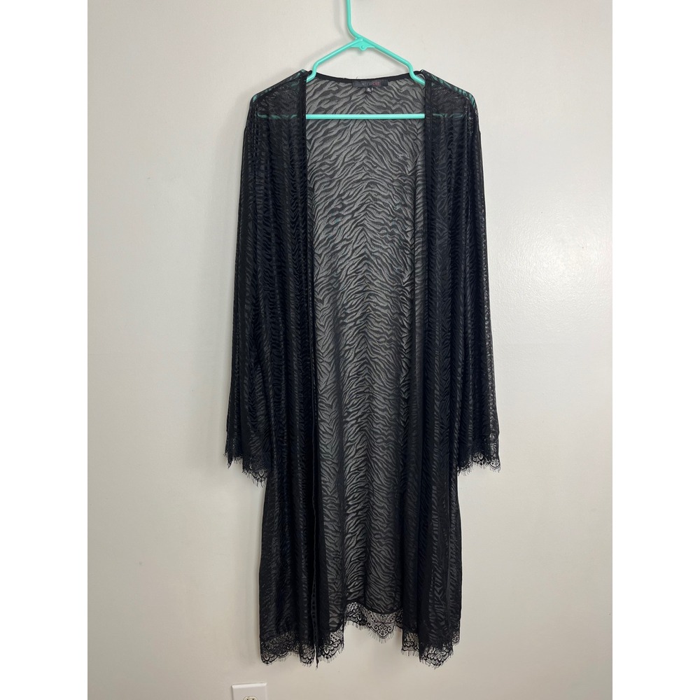 Wild Cat Gothic Zebra Lace Duster Cardigan Women 3X Black Sheer Mesh Wide Sleeve